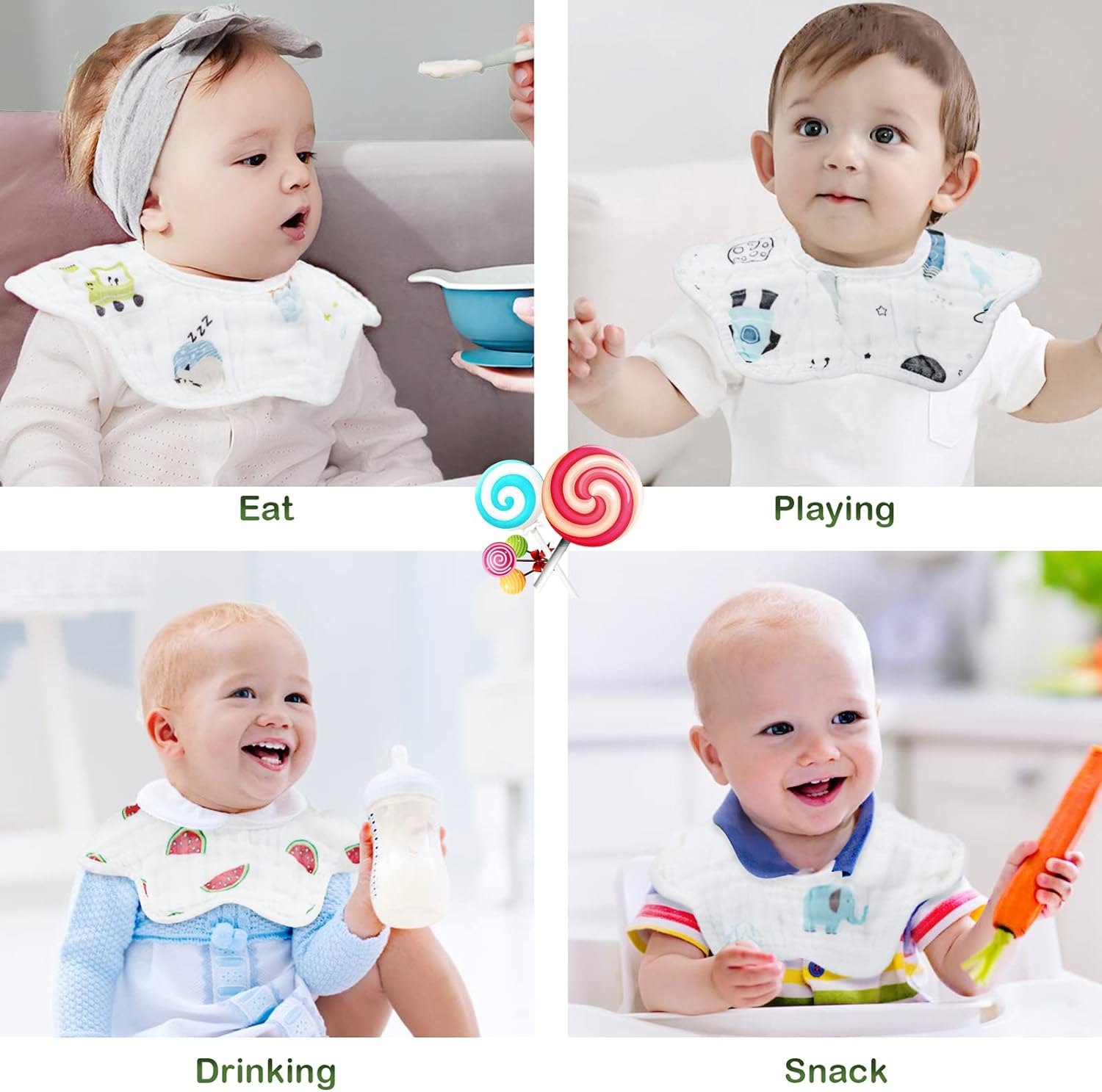 8-Pack 360° Rotate Organic Cotton Baby Bibs, Newborn Muslin Bibs For Teething And Drooling,Unisex Baby Bibs For Toddler, Adjustable With Snaps, Super Soft & Absorbent Baby Bibs For Boys And Girls. - Image 6